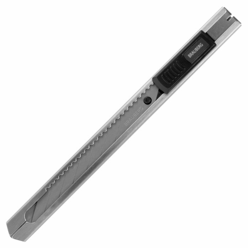 Нож канцелярский BRAUBERG, 9 мм, металлический, лезвие 30°, автофиксатор, подвес