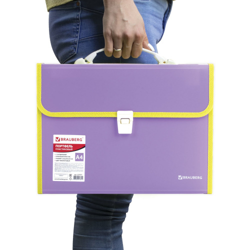 Папка-портфель пластиковая BRAUBERG "JOY", А4, 13 отделений, с окантовкой, фиолетовая фото 3