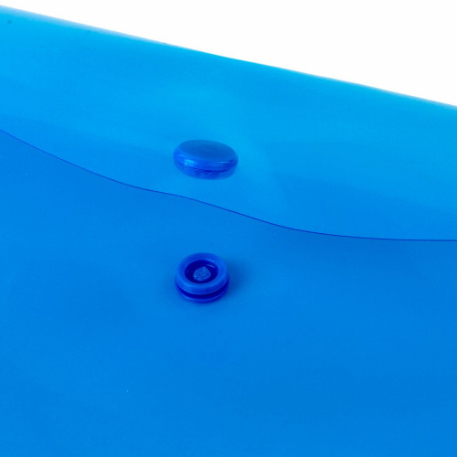 Папка-конверт с кнопкой  STAFF, А5, 0,15 мм, прозрачная, синяя фото 4