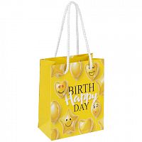 Пакет подарочный 11,4x6,4x14,6 см ЗОЛОТАЯ СКАЗКА "Happy Birthday", глиттер, желтый