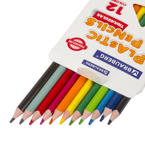 Карандаши цветные пластиковые BRAUBERG PREMIUM, 12 цветов, трехгранные, грифель мягкий 3 мм фото 10
