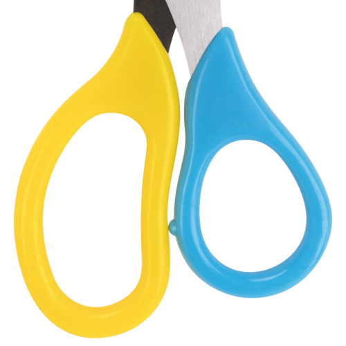Ножницы ЮНЛАНДИЯ, 135 мм, с футляром для лезвий, желто-голубые, блистер фото 6