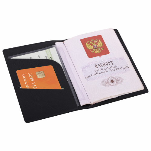 Обложка для паспорта с дополнительными карманами, экокожа, без тиснения, черная, STAFF, 238202 фото 4
