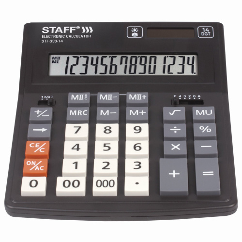 Калькулятор настольный STAFF, 200x154 мм, 14 разрядов, двойное питание фото 8