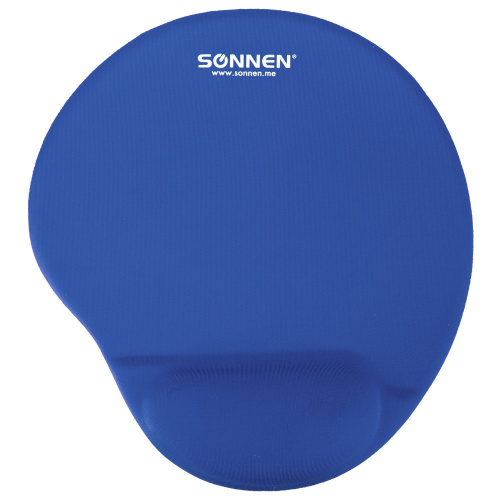 Коврик для мыши с подушкой под запястье SONNEN, полиуретан + лайкра, 250х220х20 мм, синий фото 5