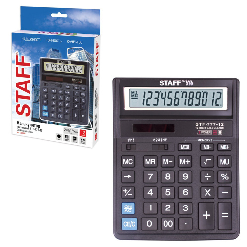 Калькулятор настольный STAFF, 12 разрядов, двойное питание, 210x165 мм, черный фото 2
