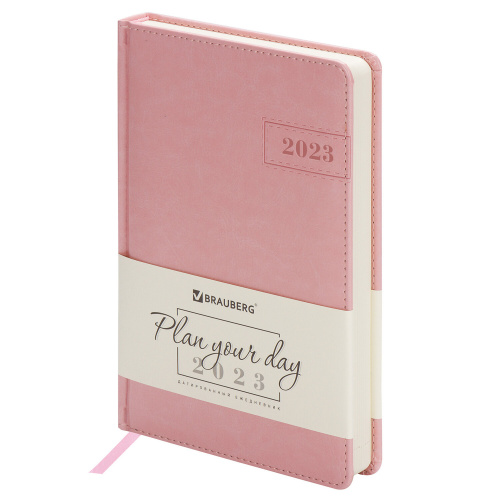 Ежедневник датированный 2023 BRAUBERG "Imperial", А5, 138x213 мм, под кожу, розовый