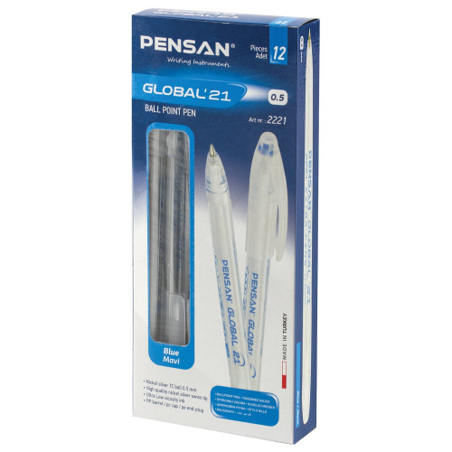 Ручка шариковая масляная PENSAN "Global-21", корпус прозрачный, линия письма 0,3 мм, синяя фото 2