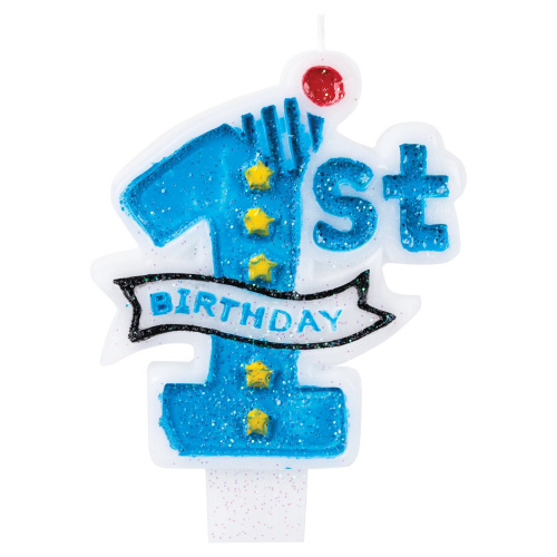 Свеча-цифра для торта ЗОЛОТАЯ СКАЗКА "1 годик", голубая, 9,5 см, в блистере фото 4