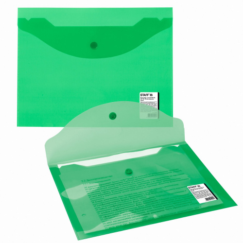 Папка-конверт с кнопкой  STAFF, А5, 0,15 мм, прозрачная, зеленая фото 8