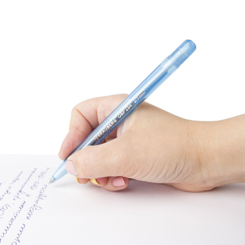 Ручка шариковая масляная BRAUBERG "Olive Pen Tone", корпус тонированный, линия 0,35 мм, синяя фото 6