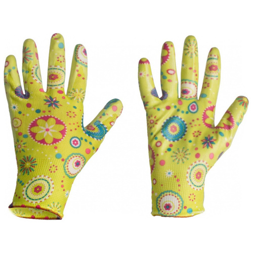 Перчатки полиэфирные САДОВЫЕ цветные, 1 пара, 15 класс, 33-35 г, размер 8, нитрильный латекс, сад фото 4