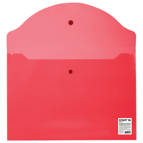 ППапка-конверт с кнопкой STAFF, А4, 0,12 мм, до 100 листов, прозрачная, красная фото 3