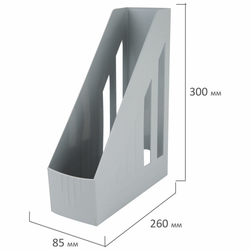 Лоток вертикальный для бумаг BRAUBERG "Contract", 260х85х300 мм, отверстия на торцах, серый фото 6