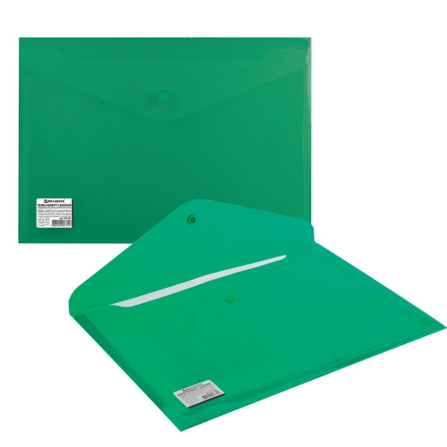 Папка-конверт с кнопкой BRAUBERG, А4, до 100 листов, непрозрачная, зеленая, 0,2 мм фото 9
