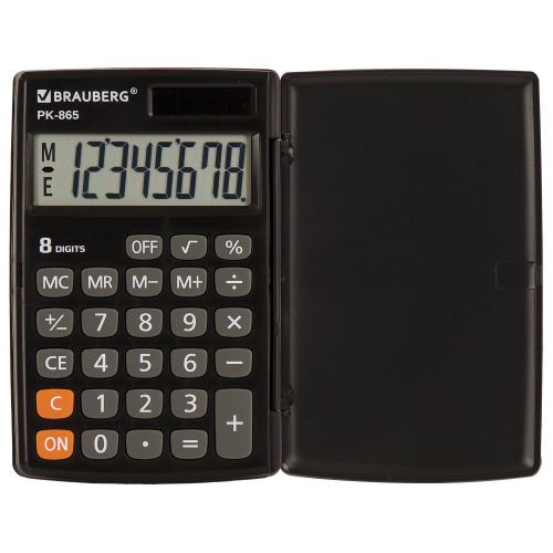Калькулятор карманный BRAUBERG, 120x75 мм, 8 разрядов, двойное питание, черный фото 6