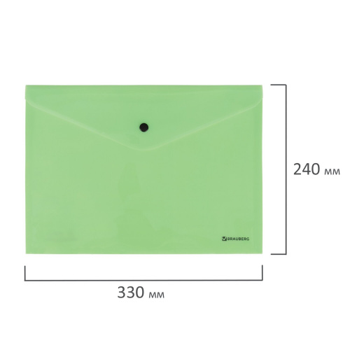 Папка-конверт с кнопкой BRAUBERG "Pastel", А4, до 100 л, непрозрачная цвет, мятный фото 10