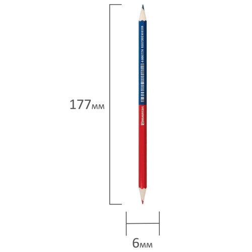 Карандаш двухцветный красно-синий BRAUBERG, заточенный, грифель 2,9 мм фото 3