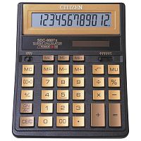 Калькулятор настольный CITIZEN, 203х158 мм, 12 разрядов, двойное питание, золотой