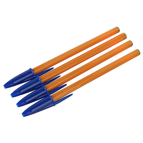 Ручки шариковые BIC "Orange Original Fine", 4 шт., узел 0,8 мм, линия письма 0,3 мм, пакет, синие фото 3