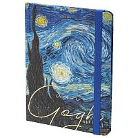 Блокнот с резинкой в клетку BRAUBERG "Van Gogh", 96 л., А5 (145х203 мм), твердая обложка с фольгой