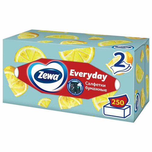 Салфетки косметические ZEWA Everyday, 2-слойные, 250 штук, в картонном коробе фото 2