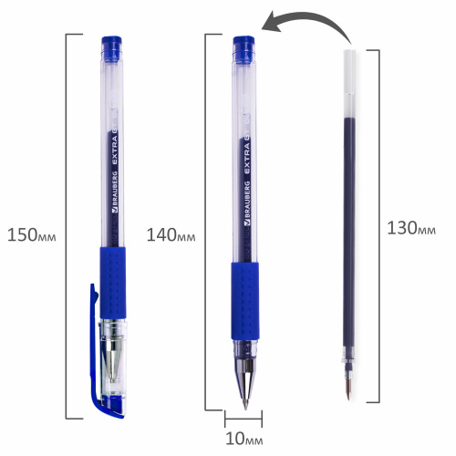 Ручка гелевая с грипом BRAUBERG "EXTRA GT", СИНЯЯ, стандартный узел 0,5 мм, линия 0,35 мм, 143915 фото 6