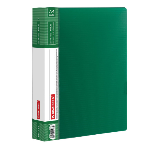Папка на 2 кольцах BRAUBERG "Contract", 35 мм, до 270 листов, 0,9 мм, зеленая