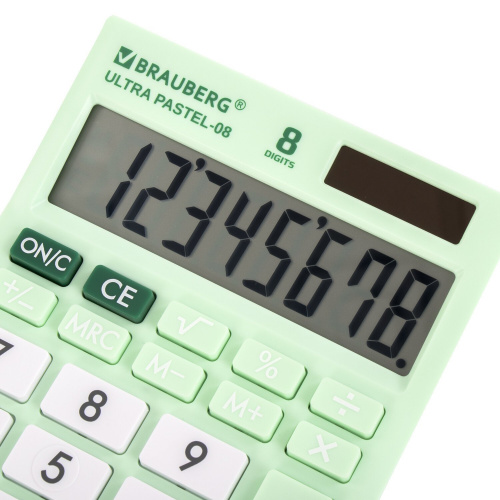 Калькулятор настольный BRAUBERG, 154x115 мм, 8 разрядов, двойное питание, мятный фото 5