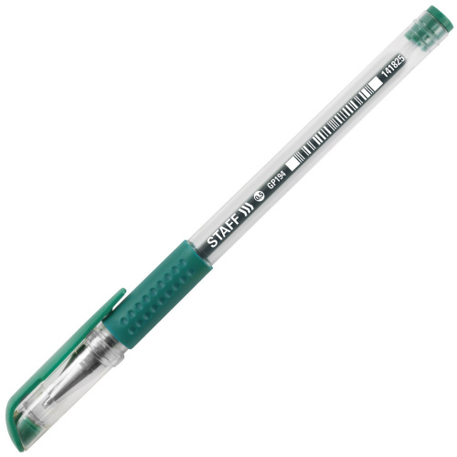 Ручка гелевая с грипом STAFF "EVERYDAY", корпус прозрачный, линия письма 0,35 мм, зеленая фото 2