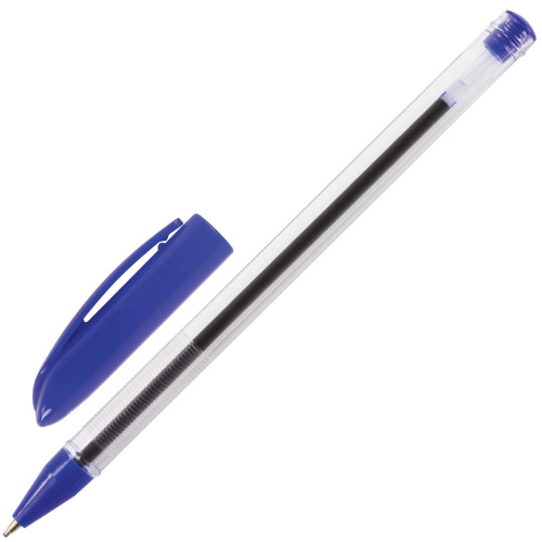 Ручка шариковая масляная ОФИСМАГ, корпус прозрачный, линия письма 0,35 мм, синяя фото 9