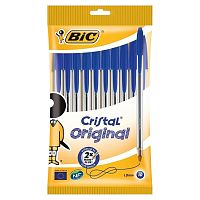 Ручки шариковые BIC "Cristal Original", 10 шт., узел 1 мм, линия письма 0,32 мм, пакет, синие