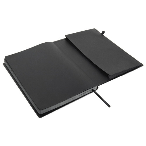 Скетчбук, черная бумага 140 г/м2 210х297 мм, 80 л., КОЖЗАМ, резинка, карман, BRAUBERG ART, черный фото 2