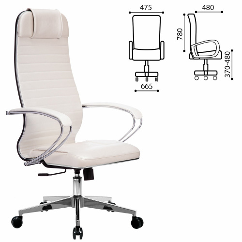Кресло офисное МЕТТА "К-6" хром, рецик. кожа, сиденье и спинка мягкие, белое фото 5