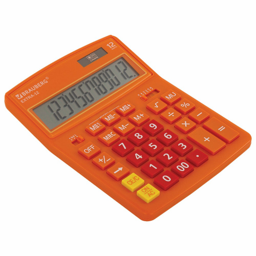 Калькулятор настольный BRAUBERG, 206x155 мм, 12 разрядов, двойное питание, оранжевый фото 10