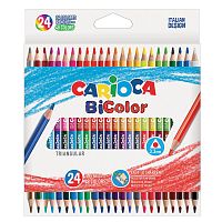 Карандаши двусторонние CARIOCA "Bi-color", 24 штуки, 48 цветов, трехранные, заточенные