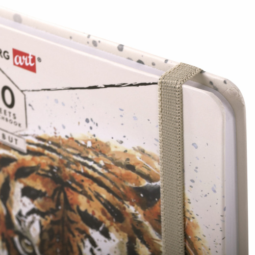 Скетчбук BRAUBERG ART DEBUT "Тигр", белая бумага, 145х203 мм, 80 л., резинка, твердый фото 2