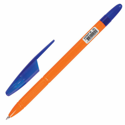 Ручка шариковая масляная STAFF "X-100", корпус оранжевый, линия письма 0,7 мм, синяя фото 3