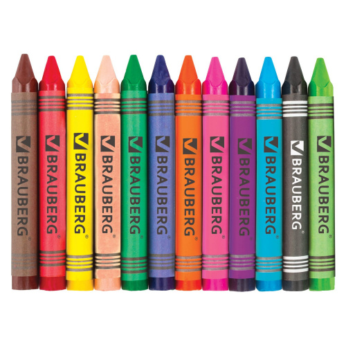 Восковые карандаши утолщенные BRAUBERG "АКАДЕМИЯ", 12 цветов фото 2