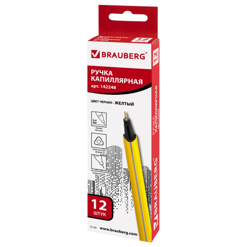 Ручка капиллярная (линер) BRAUBERG "Aero", металлический наконечник, линия письма 0,4 мм, желтая фото 9