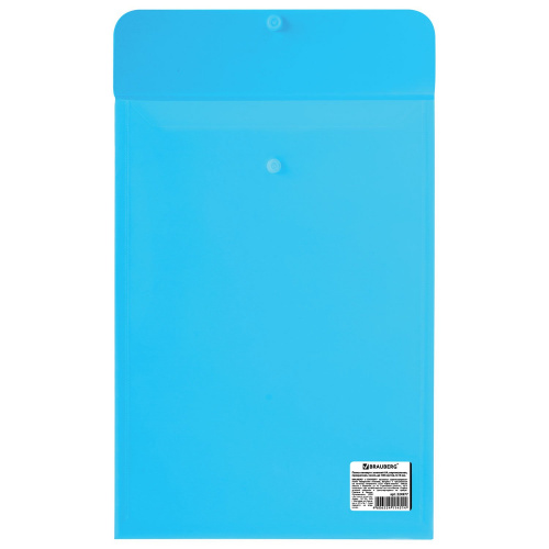 Папка-конверт с кнопкой BRAUBERG, вертикальная, А4, до 100 листов, прозрачная, синяя фото 3