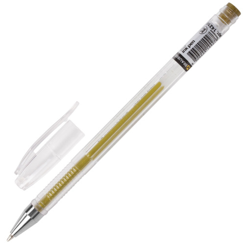Ручка гелевая BRAUBERG "Jet", корпус прозрачный, узел 0,5 мм, линия письма 0,35 мм, золотистая фото 9