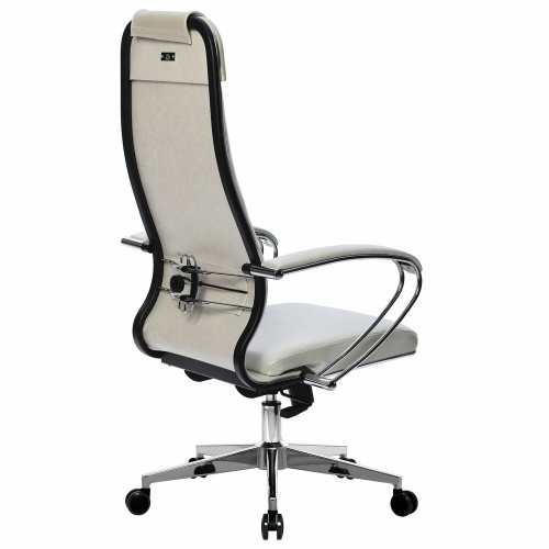 Кресло офисное МЕТТА "К-31" хром, рецик. кожа, сиденье и спинка мягкие, белое фото 4