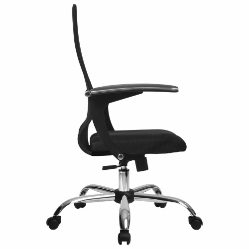 Кресло МЕТТА "SU-C-8-Т" хром, с подлокотниками, ткань-сетка, сиденье мягкое, черное фото 6
