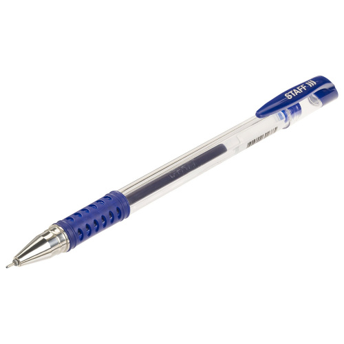 Ручка гелевая с грипом STAFF Basic Needle, линия письма 0,35 мм, синяя фото 7