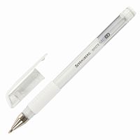 Ручка гелевая с грипом BRAUBERG "White", линия письма 0,5 мм, белая