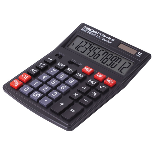 Калькулятор настольный ОФИСМАГ, 199x153 мм, 12 разрядов, двойное питание, черный фото 2