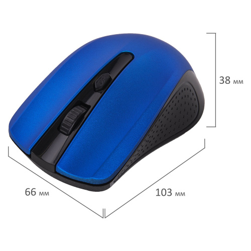 Мышь беспроводная SONNEN V99, USB, 800/1200/1600 dpi, 4 кнопки, оптическая, синяя фото 3