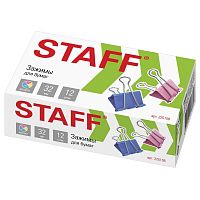 Зажимы для бумаг STAFF "Profit", 12 шт., 32 мм, на 140 листов, цветные, картонная коробка