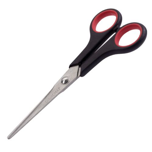 Ножницы ОФИСМАГ "Soft Grip", 165 мм, резиновые вставки, черно-красные, 3-х стороняя заточка фото 3